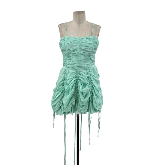 Urban Outfitters Kimchi Blue Belladonna Dress Ruched Mini Turquoise Size Medium - Picture 2 of 14
